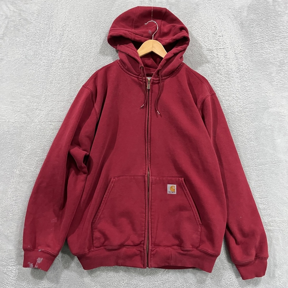 Vintage Carhartt Hoodie Mens Large‎ Red Full Zip Heavyweight Workwear K185 90s